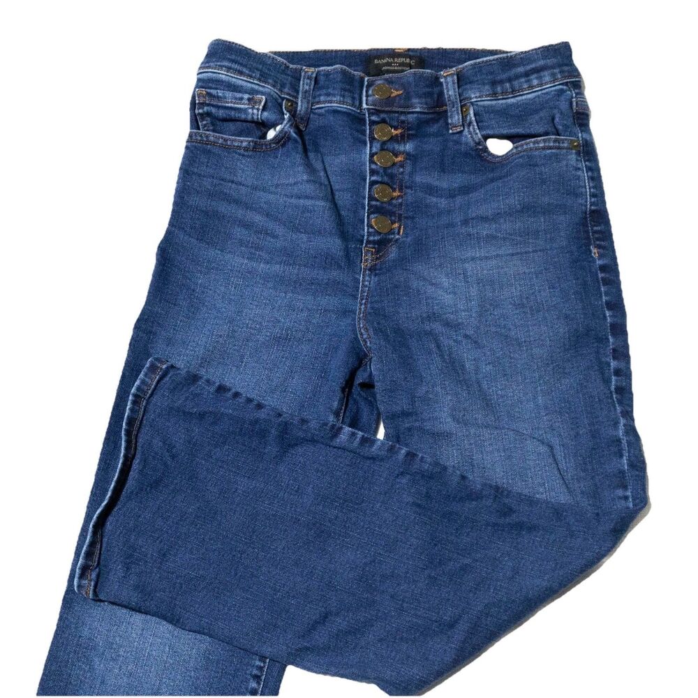 Banana Republic Cropped Bootcut Jeans Womens 28 Dark Wash Button Fly Stretch